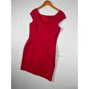 Antonio Melani Dress Sz 12 Red Portrait Neck Sheath Cap Sleeve Office Chic